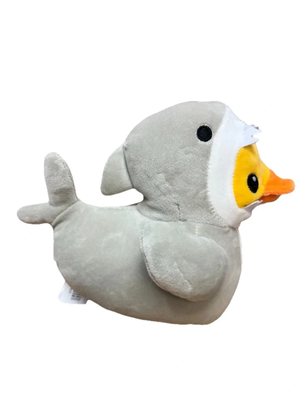 Plush Duck in Shark Costume - Gray and Yellow Small Pet Toy 7”